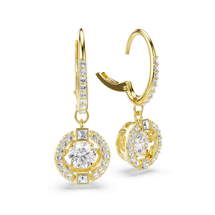 swarovski una angelic drop earrings  round cut  white  18k gold finish