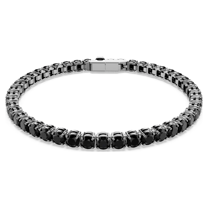 swarovski matrix tennis bracelet  round cut  black  ruthenium plated