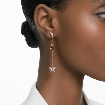 swarovski idyllia lilia drop earrings  butterfly  long  white  18k rose gold finish