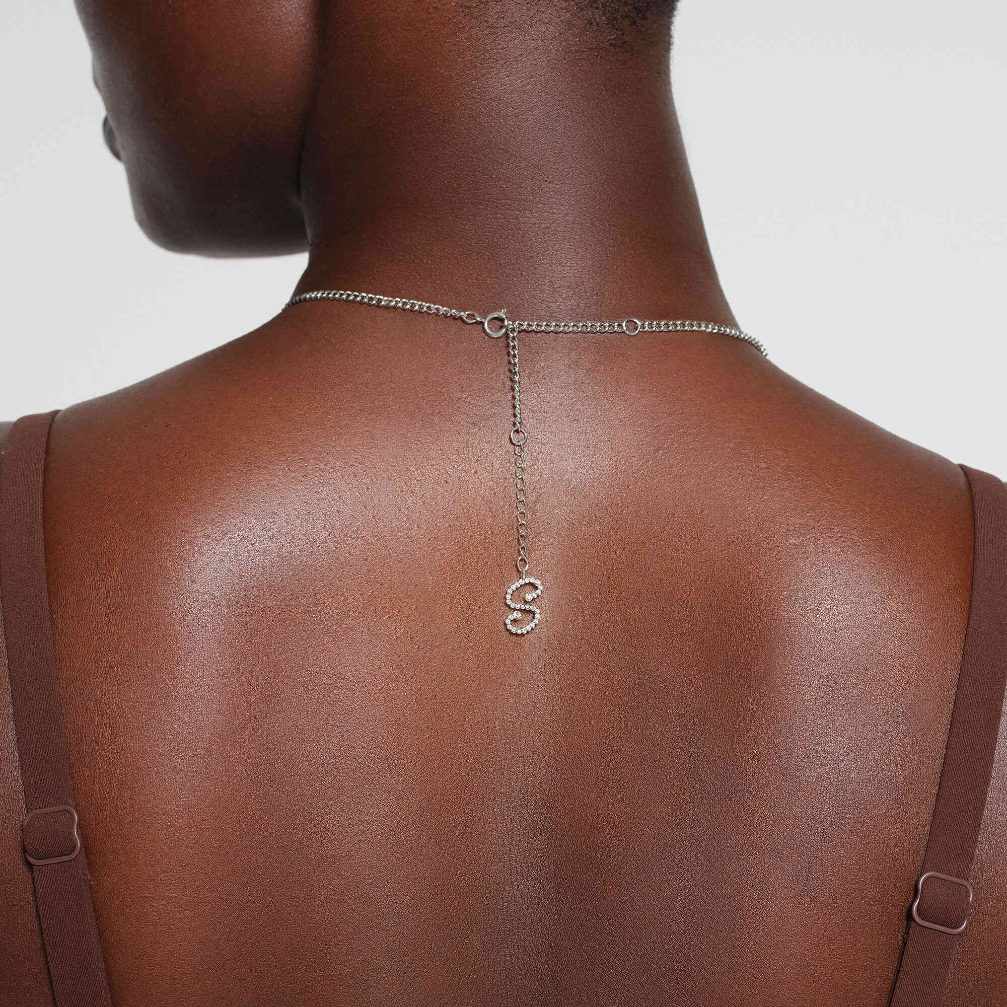 swarovski x skims body chain  mixed cuts  v shape  white  stainless steel