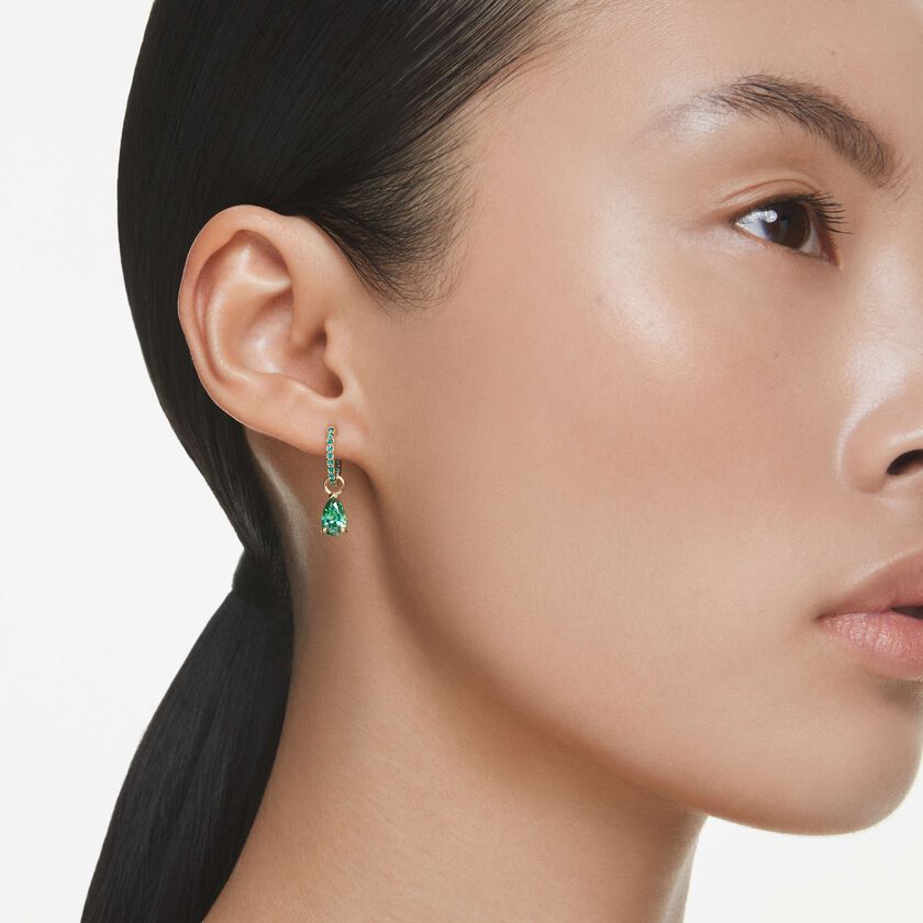 swarovski attract drop earrings  pear cut  green  18k gold finish
