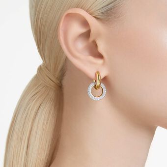 swarovski dextera hoop earrings  asymmetrical design  interlocking loop  white  18k gold finish