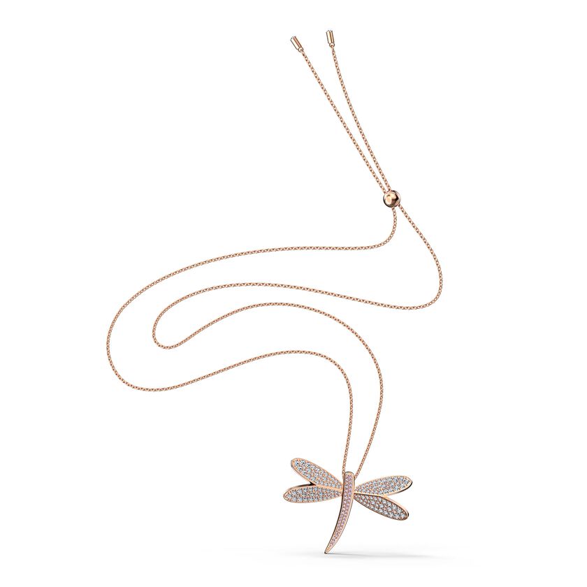 Eternal Flower Necklace, White, Rose-gold tone plated