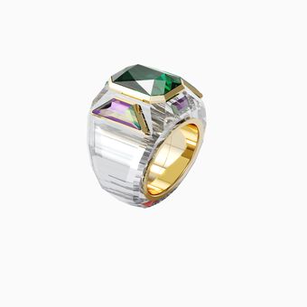 Chroma cocktail ring, Green, Gold-tone plated