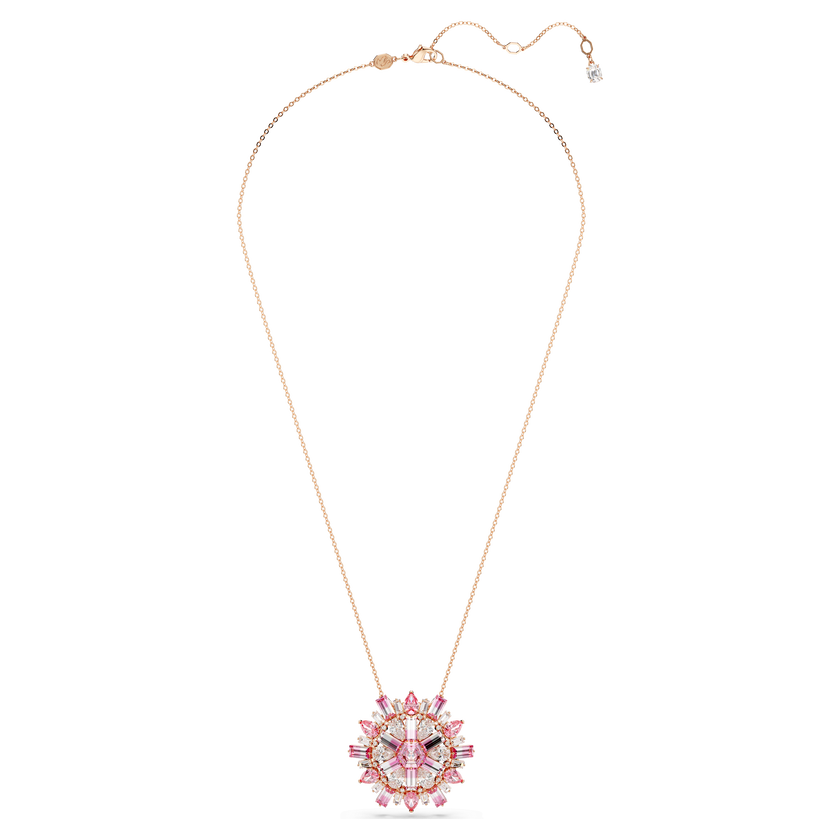 swarovski idyllia pendant and brooch  mixed cuts  flower  long  pink  rose gold tone plated