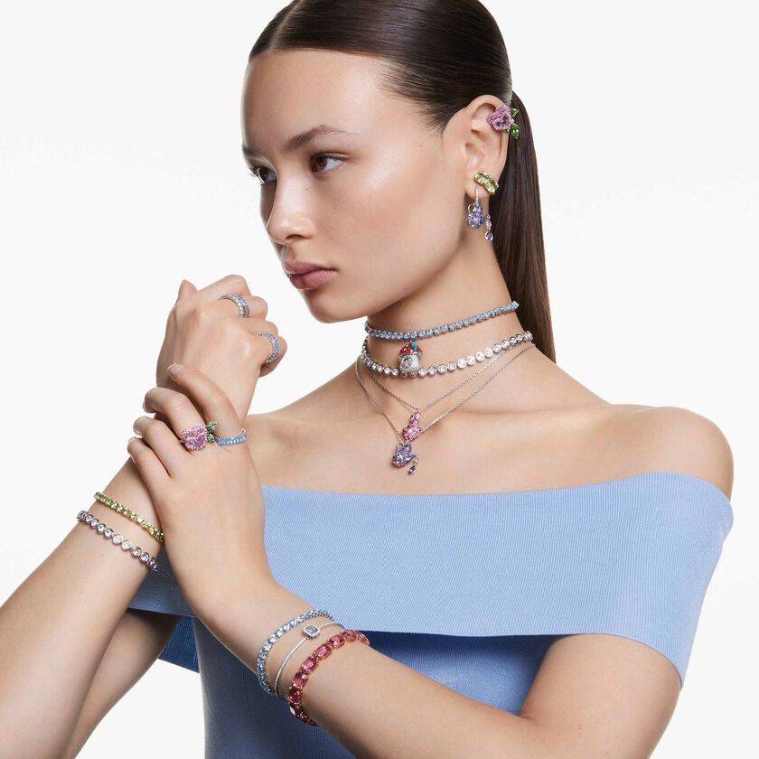 swarovski alice in wonderland cocktail ring  flower  multicolored  rhodium plated