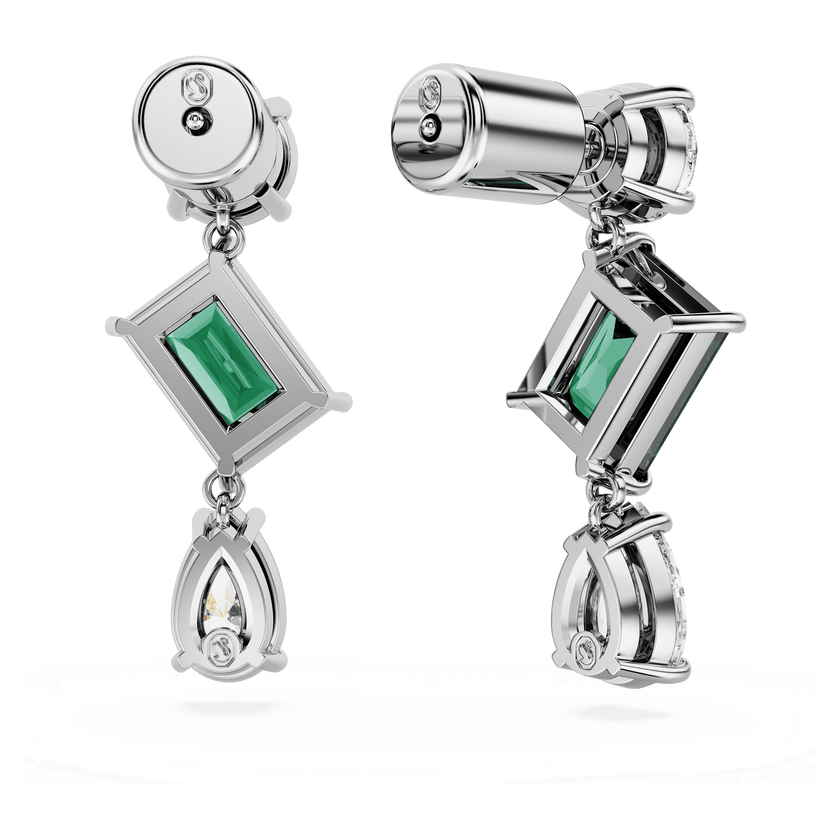 swarovski mesmera drop earrings  mixed cuts  green  rhodium plated