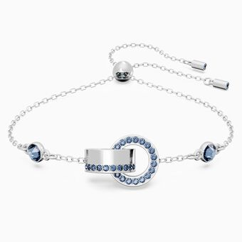 Hollow bracelet, Interlocking loop, Blue, Rhodium plated