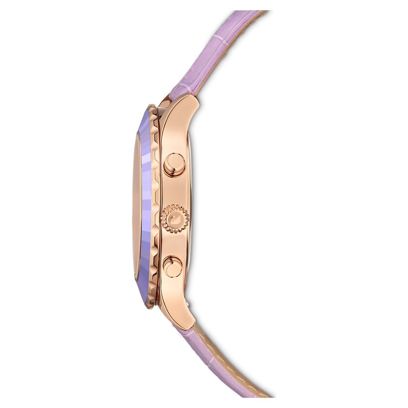 Octea Lux Chrono watch, Leather strap, Purple, Rose gold-tone