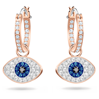 swarovski symbolica hoop earrings evil eye blue rose gold tone plated