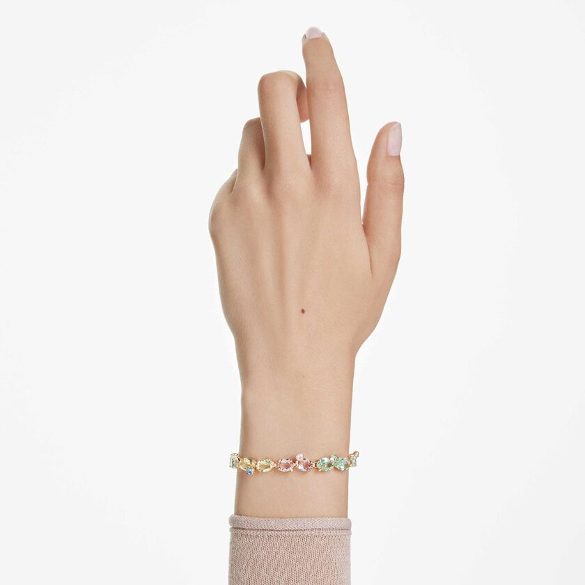 swarovski gema tennis bracelet  mixed cuts  multicolored  gold tone plated