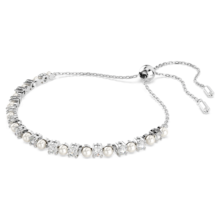swarovski matrix bracelet  crystal pearl  round cut  white  rhodium plated