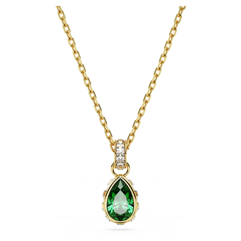 swarovski chroma pendant  pear cut  green  18k gold finish