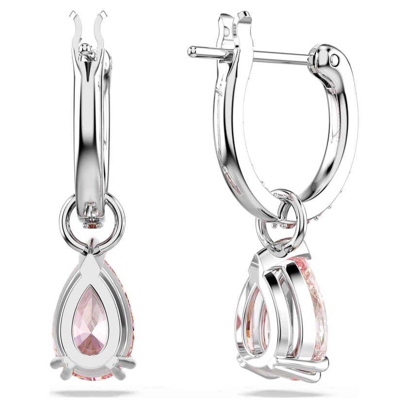 swarovski attract drop earrings  pear cut  pink  rhodium plated