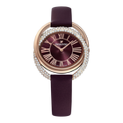 Duo Watch, Leather Strap, Dark red, Rose-gold tone PVD