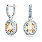 Chroma drop earrings, Octagon cut, Multicolored, Rhodium plated