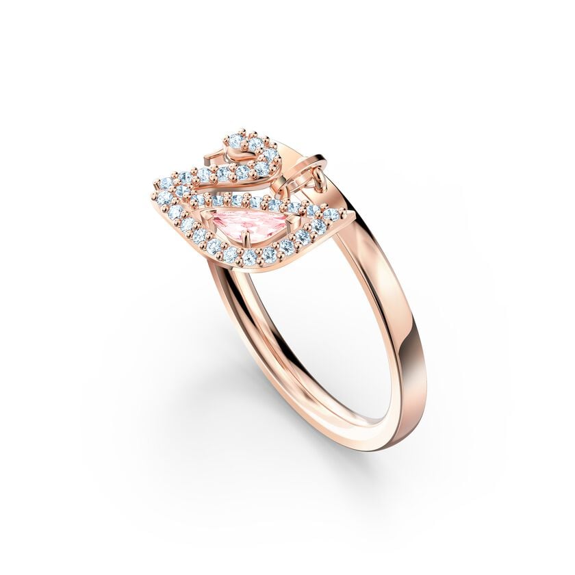 Dazzling Swan Ring, Pink, Rose-gold tone plated