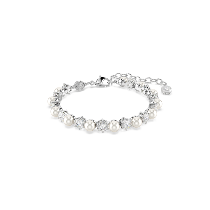 swarovski matrix set  crystal pearl  round cut  white  rhodium plated