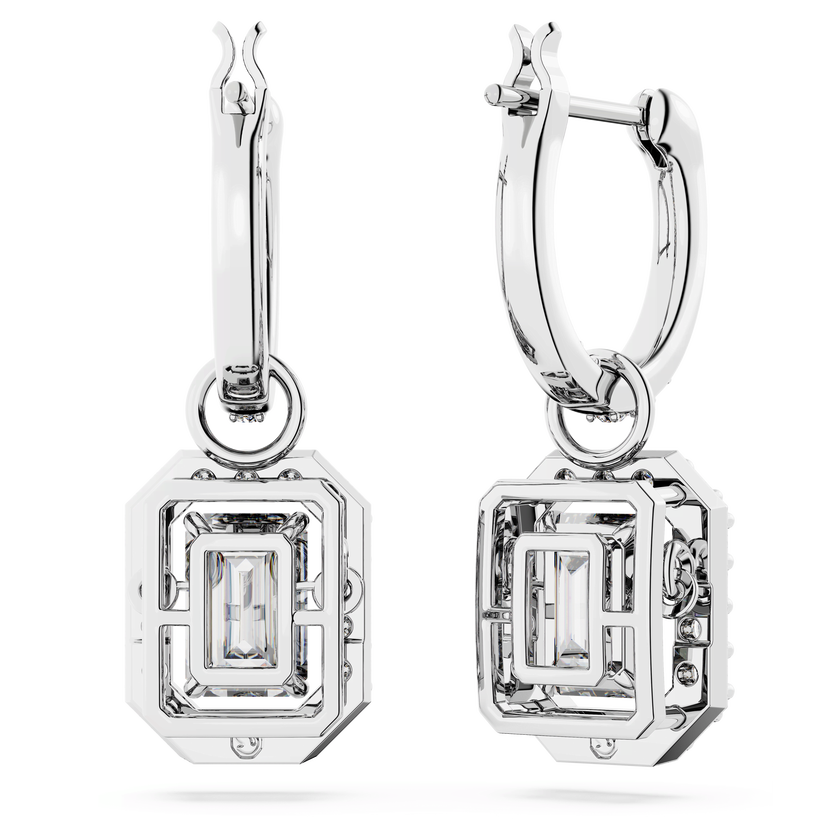 swarovski una drop earrings  octagon cut  white  rhodium plated