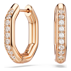 swarovski dextera hoop earrings  octagon shape  round cut  small  white  rose gold tone plated
