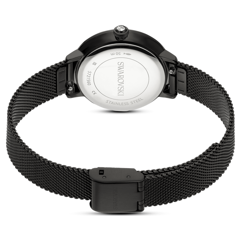 swarovski certa watch  swiss made  metal bracelet  black  black finish