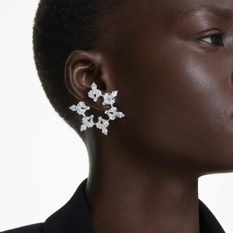 swarovski idyllia clip earrings  mixed cuts  snowflake  white  rhodium plated