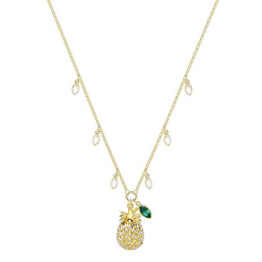 Lime Pineapple Necklace, Multi-colored, gold tone plated