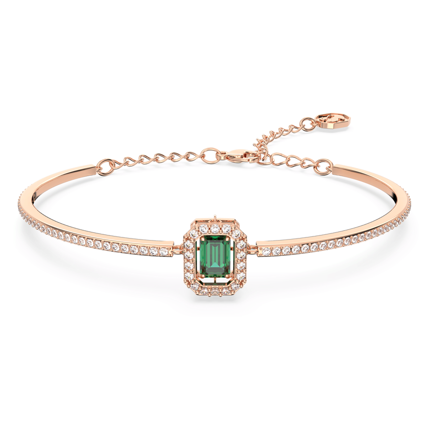 swarovski una bangle  octagon cut  pav   green  rose gold tone plated
