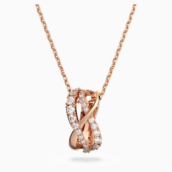 Twist necklace, White, Rose gold-tone plated