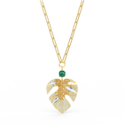 Tropical Leaf Pendant, Light multi-colored, Gold-tone plated