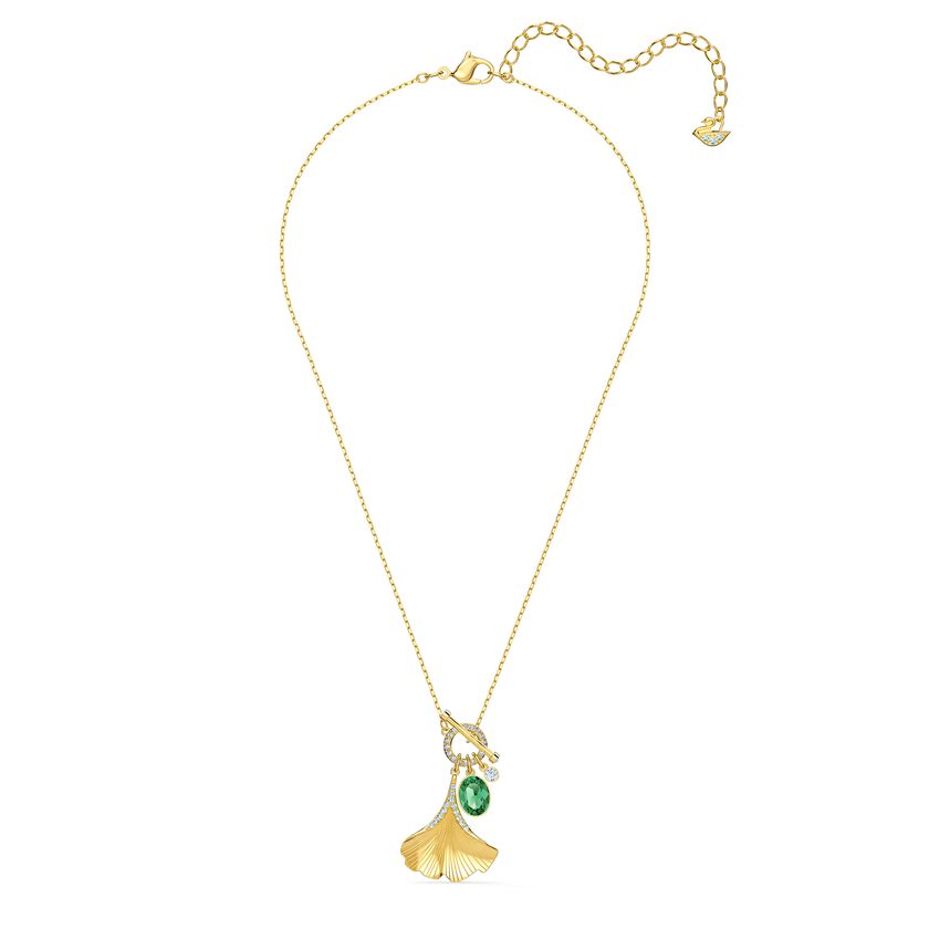 Stunning Ginko Necklace, Green, Gold-tone plated