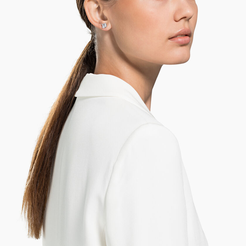 Attract Stud Pierced Earrings, White, Rhodium Plating