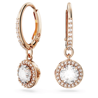 Constella drop earrings, Round cut, Pavé, White, Rose gold-tone plated