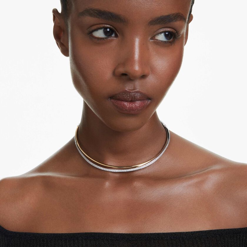 swarovski hyperbola choker  round cut  white  mixed metal finish