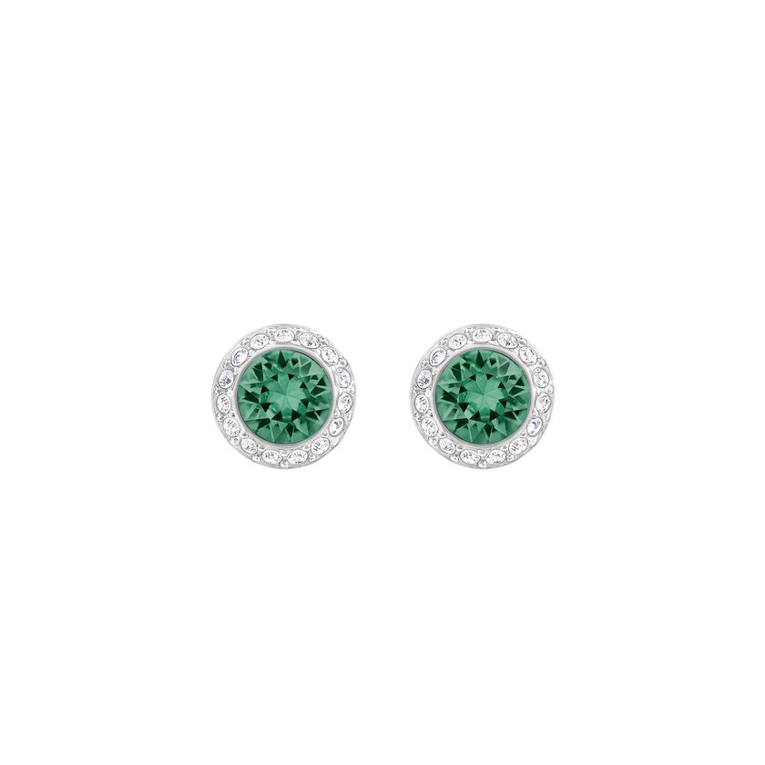 Angelic Pierced Earrings, Green, Rhodium Plating