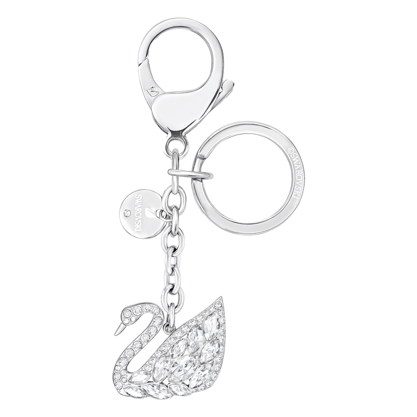 Swan Facets Bag Charm, Multi-Colored, Silver Tone