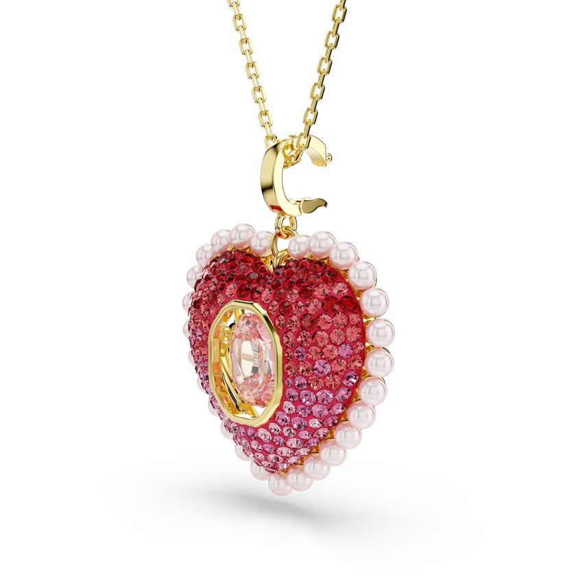 swarovski idyllia pendant  mixed cuts  heart  pink  gold tone plated