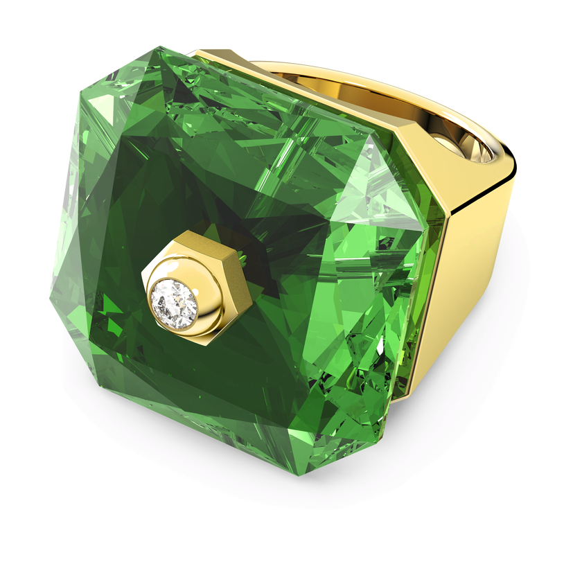 swarovski studiosa ring  octagon cut crystal  green  gold tone plated