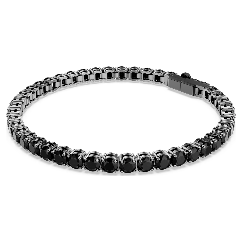 swarovski matrix tennis bracelet  round cut  black  ruthenium plated