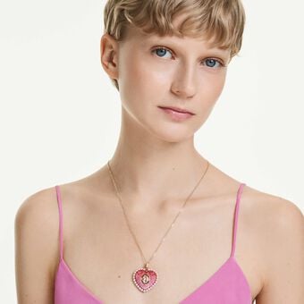 swarovski idyllia pendant  mixed cuts  heart  pink  gold tone plated