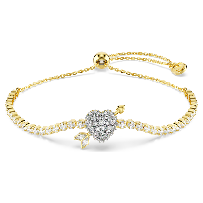 swarovski idyllia bracelet  mixed cuts  heart with arrow  white  gold tone plated