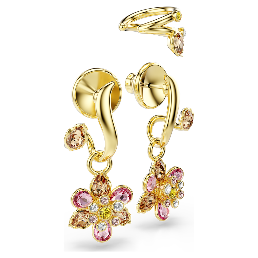 swarovski idyllia earrings  set  3   mixed cuts  flower  multicolored  gold tone plated