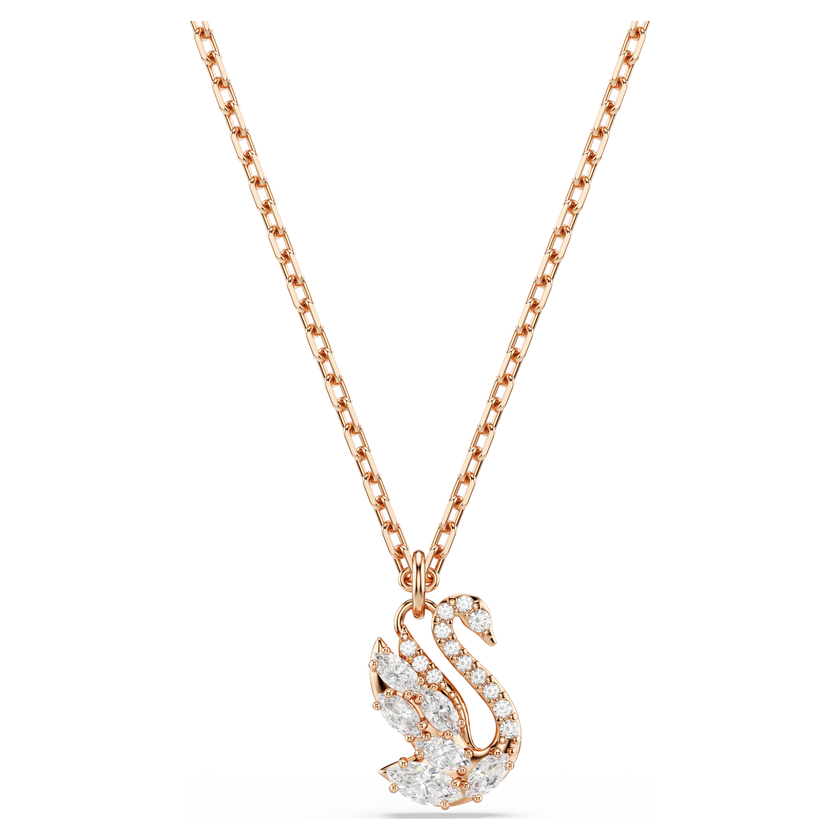 swarovski swan pendant  mixed cuts  swan  white  rose gold tone plated