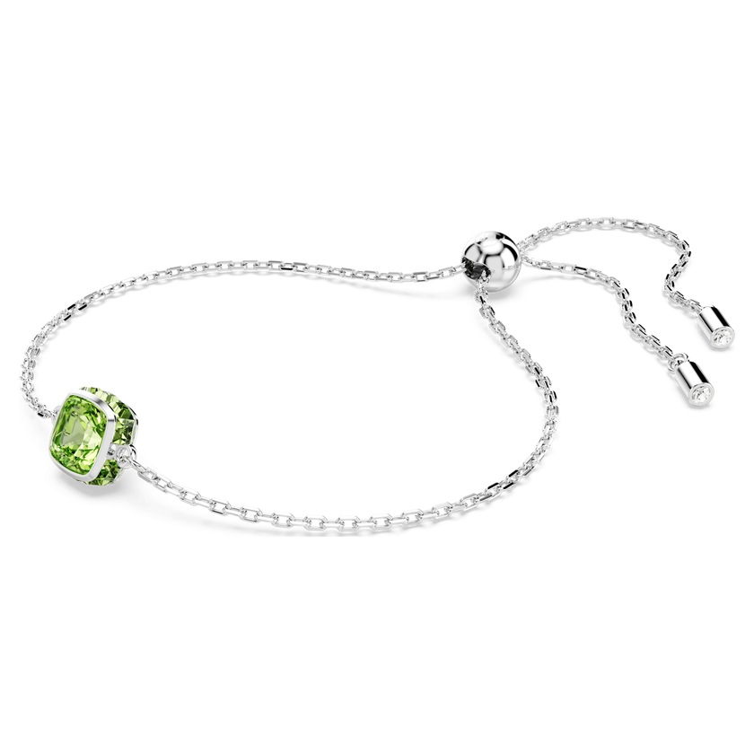 swarovski birthstone bracelet  square cut  august  green  rhodium plated