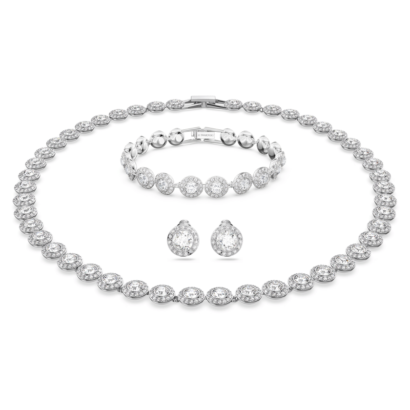 swarovski una angelic set  round cut  white  rhodium plated