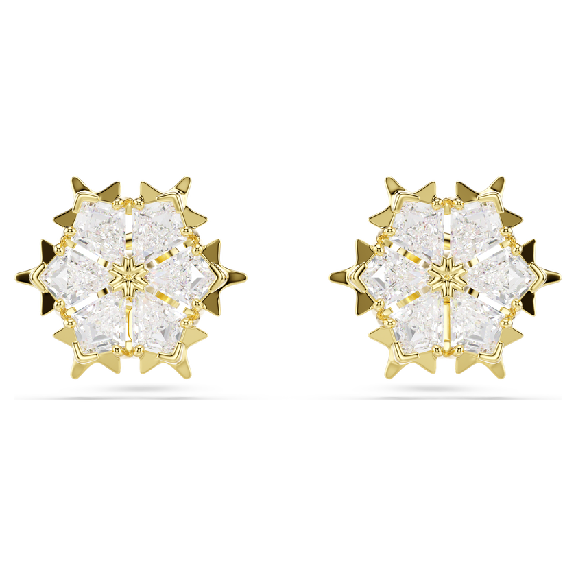 swarovski magic stud earrings  mixed cuts  snowflake  white  18k gold finish