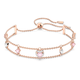 swarovski one bracelet  mixed cuts  heart  pink  rose gold tone plated