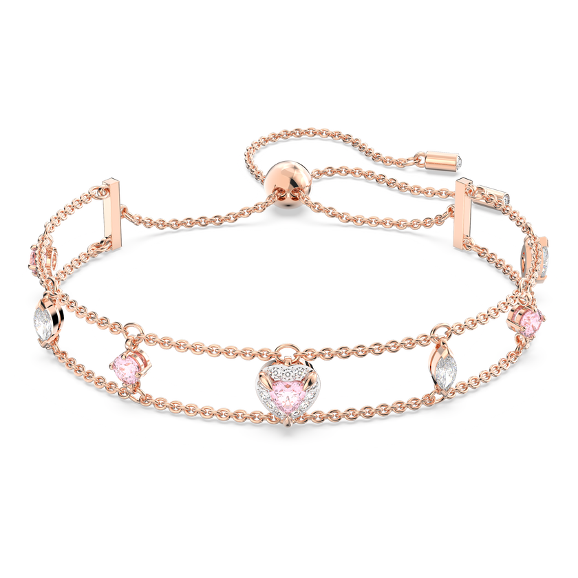 swarovski one bracelet  mixed cuts  heart  pink  rose gold tone plated