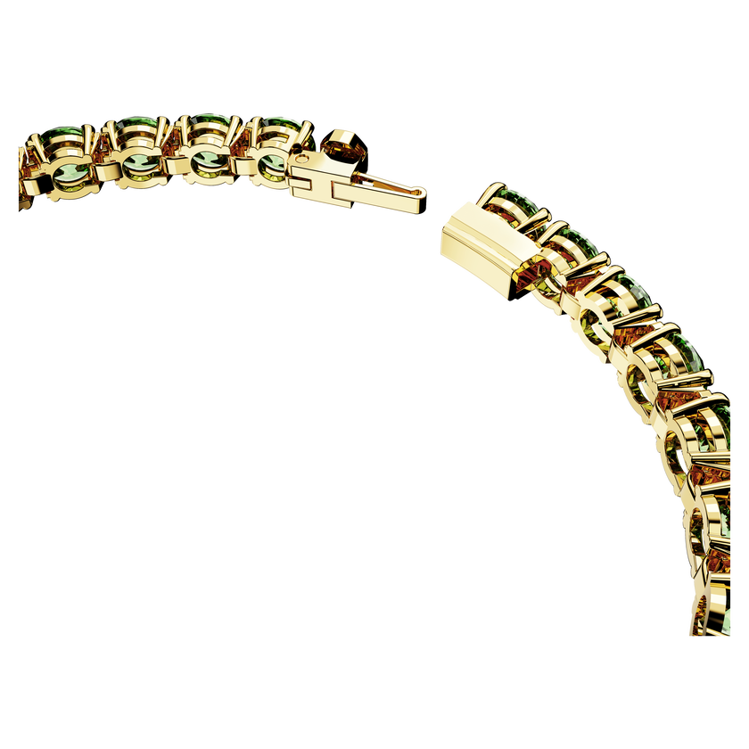 swarovski matrix tennis bracelet  round cut  green  gold tone plated