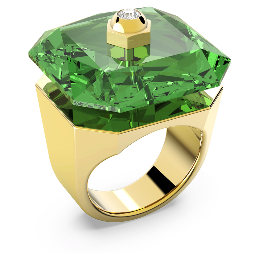 swarovski studiosa ring  octagon cut crystal  green  gold tone plated